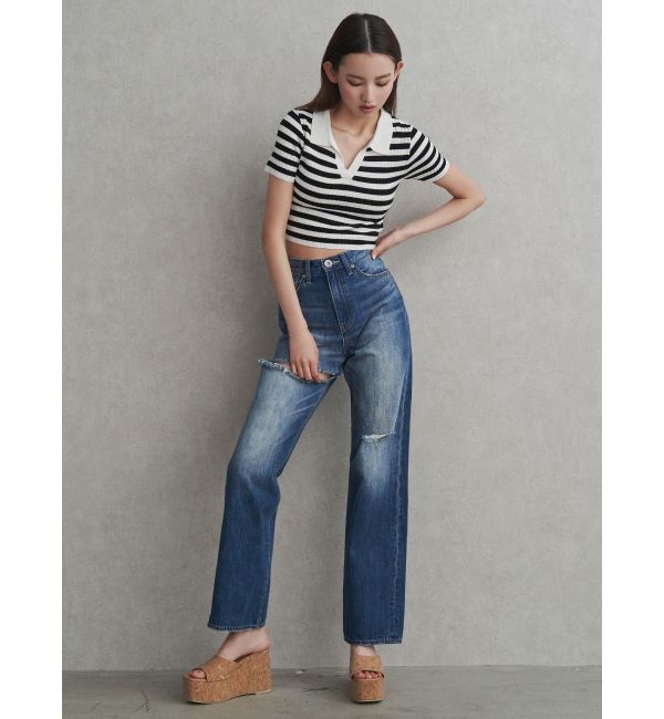 GYDA「ハイウエストSIDE RIPPEDストレートワイドデニムパンツ」|デニム|