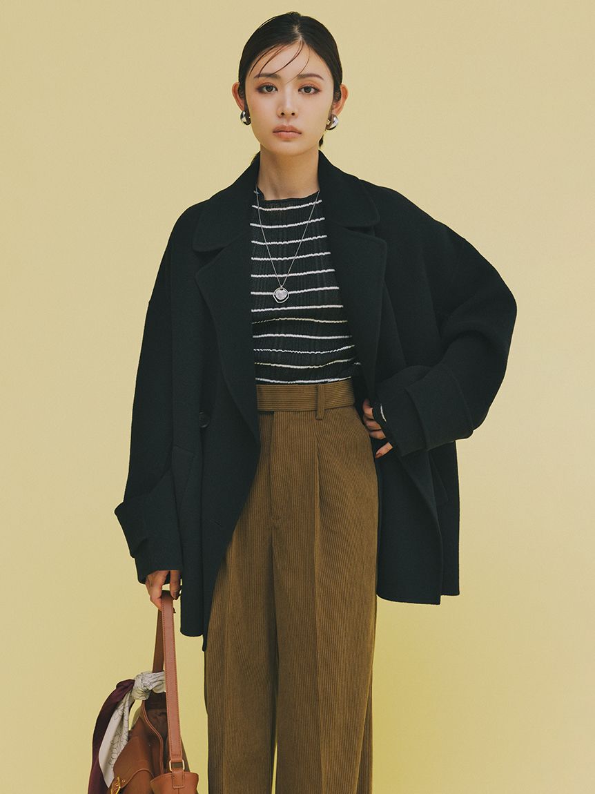 Mila Owen「ボートネックタイ付ランダムリブシアーニット」|ニット・セーター|