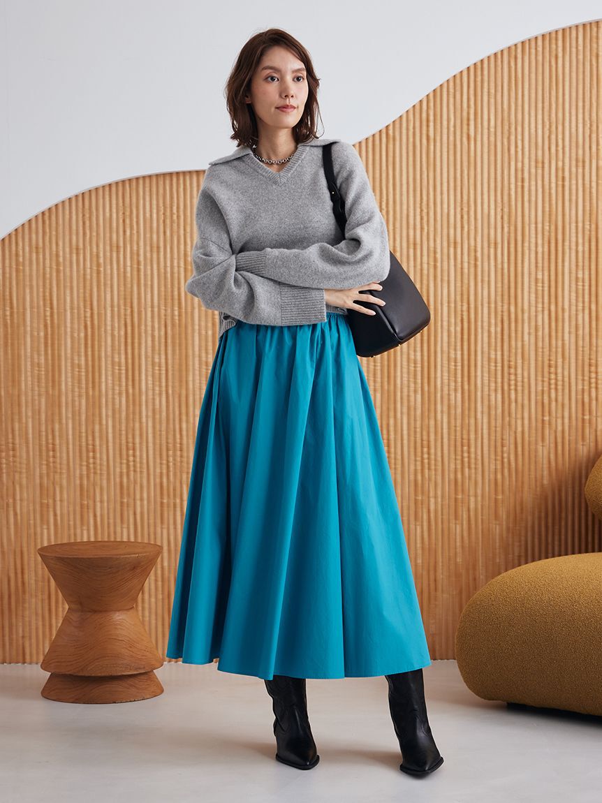 Mila Owen「ウールカシミヤ衿付きVネックニット」|ニット・セーター|