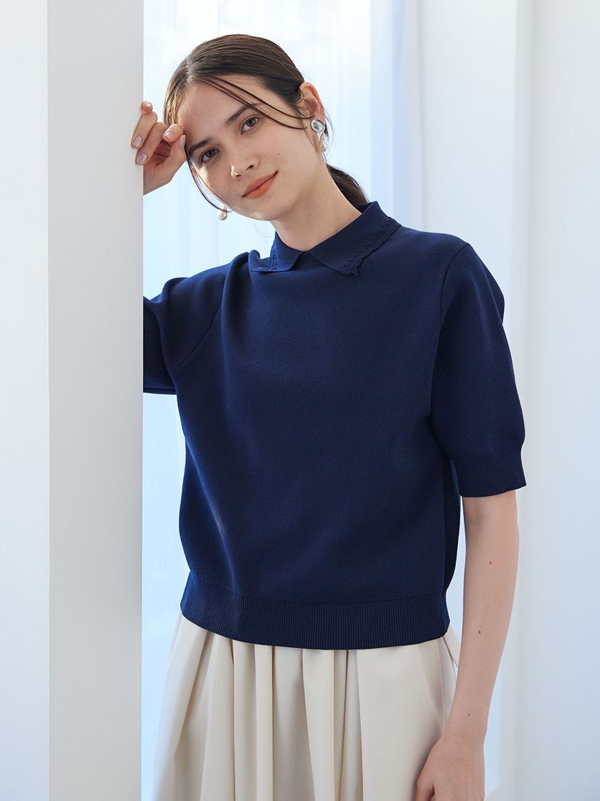 Mila Owen「スカラップレース衿ニットプルオーバー」|ニット・セーター|NVY