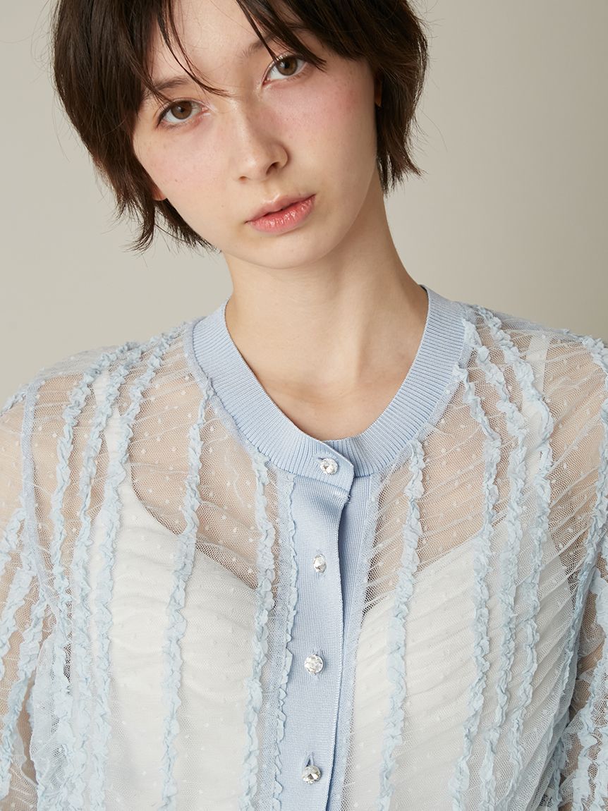 FURFUR「シャーリングチュールカーディガン」|カーディガン|