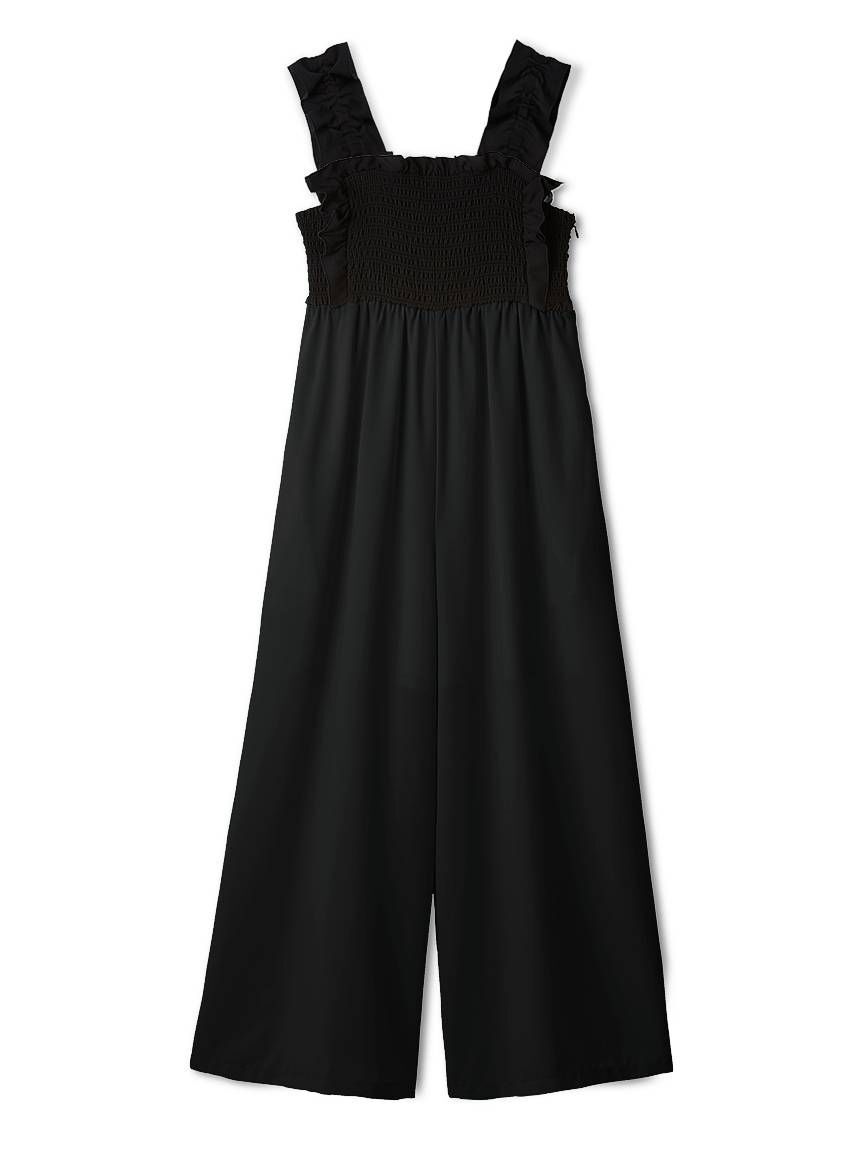 SNIDEL「シャーリングフリルオールインワン」|オールインワン|BLK