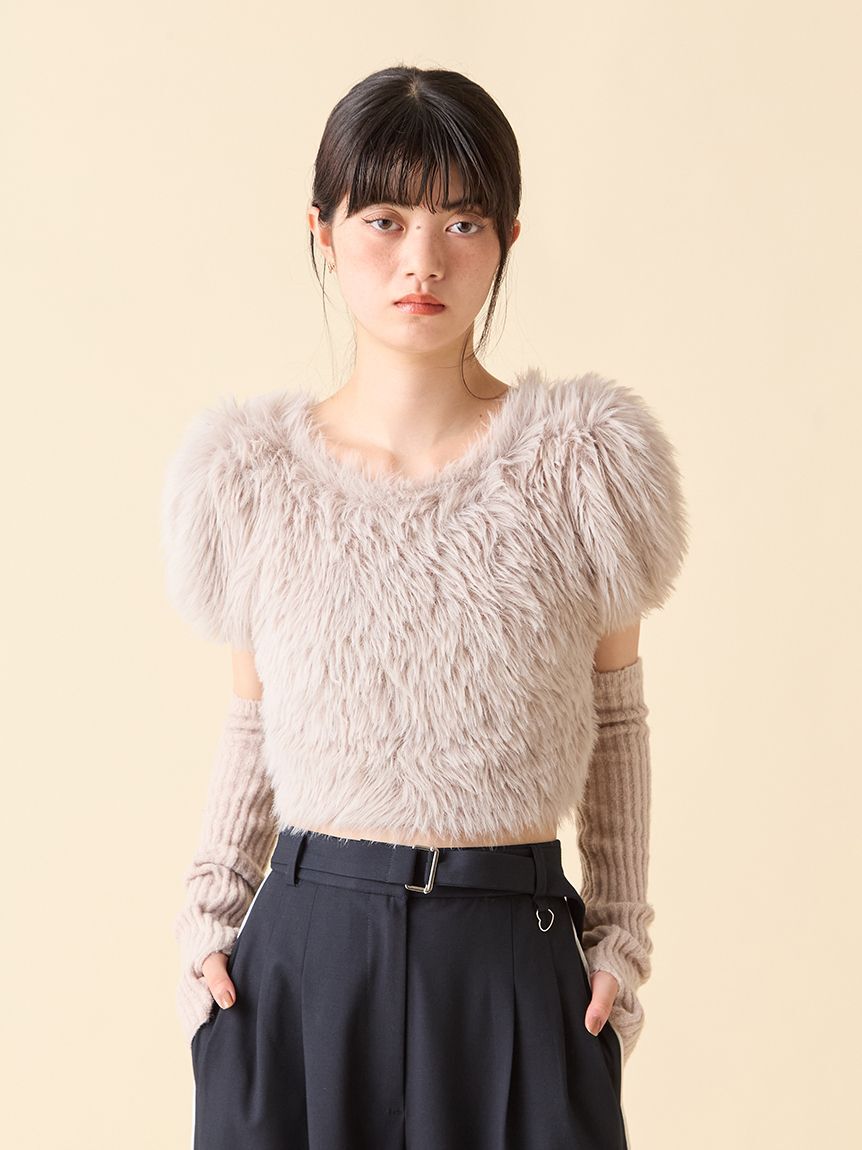 LILY BROWN「【WEB限定カラー】アームウォーマー付きフェザーヤーンコンパクトトップス」|ニット・セーター|
