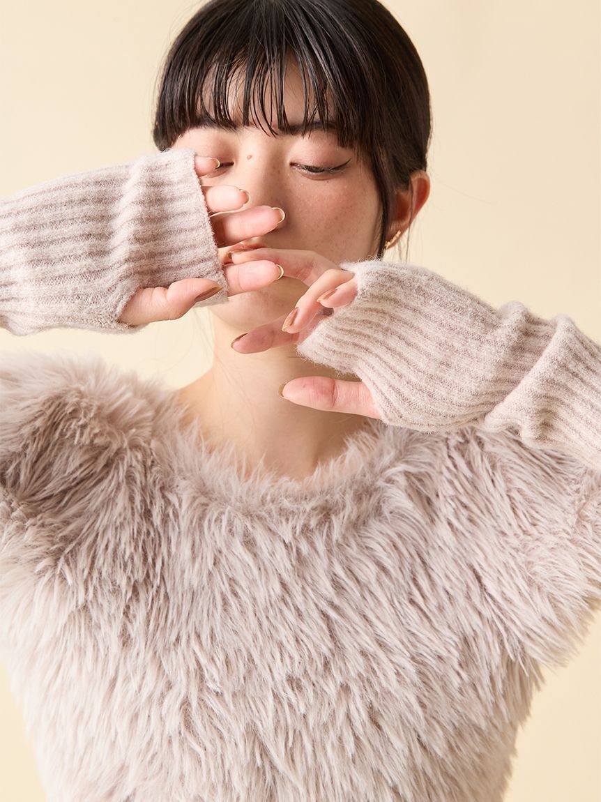 LILY BROWN「【WEB限定カラー】アームウォーマー付きフェザーヤーンコンパクトトップス」|ニット・セーター|