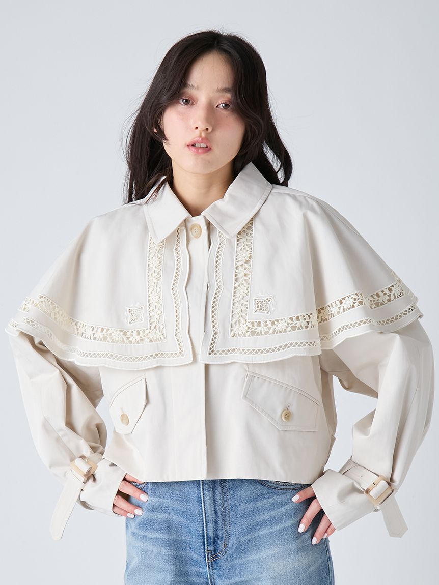 LILY BROWN「2wayエンブロイダリーケープコート」|ピーコート|IVR