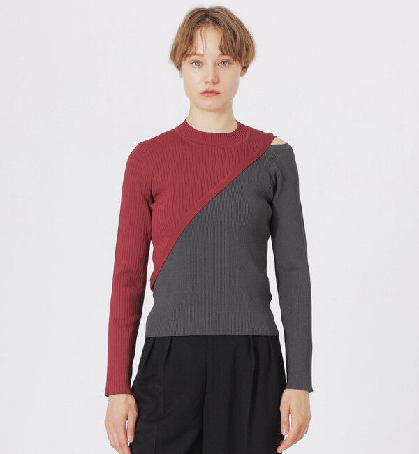  「ブロッキングカットアウトニット」|ニット・セーター|チャコールグレー