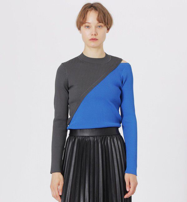  「ブロッキングカットアウトニット」|ニット・セーター|ブルー