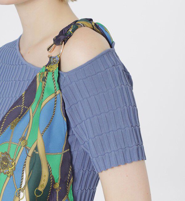  「スカーフコンビカットアウトニット」|Tシャツ・カットソー|