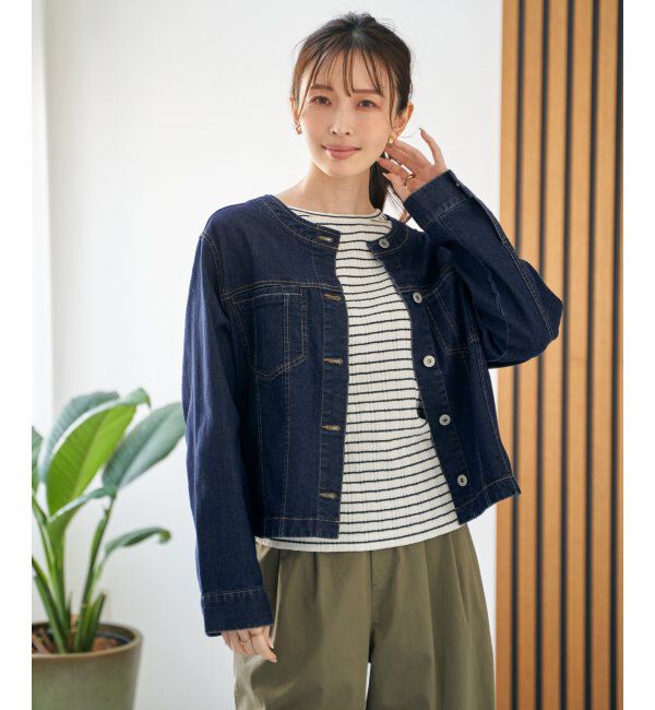 ikka「【雑誌InRed4月号掲載】ストレッチデニムノーカラーシャウター【親子コーデ】」|ノーカラーコート|