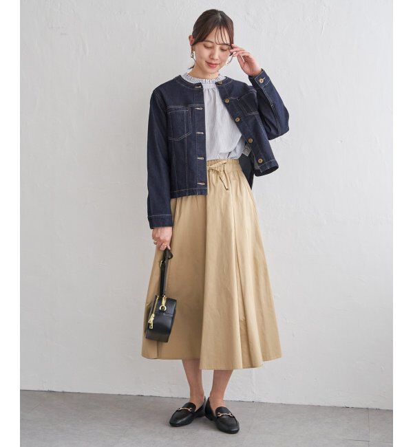 ikka「【雑誌InRed4月号掲載】ストレッチデニムノーカラーシャウター【親子コーデ】」|ノーカラーコート|