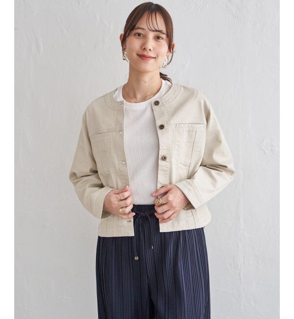 ikka「【雑誌InRed4月号掲載】ストレッチデニムノーカラーシャウター【親子コーデ】」|ノーカラーコート|