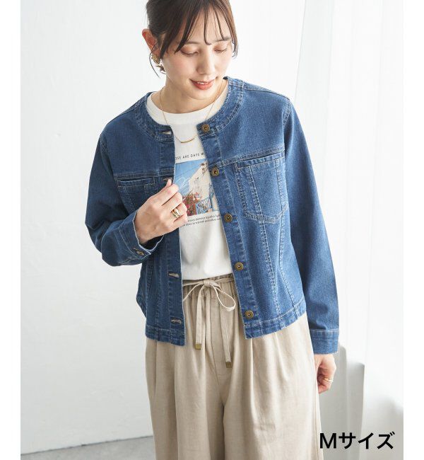 ikka「【雑誌InRed4月号掲載】ストレッチデニムノーカラーシャウター【親子コーデ】」|ノーカラーコート|