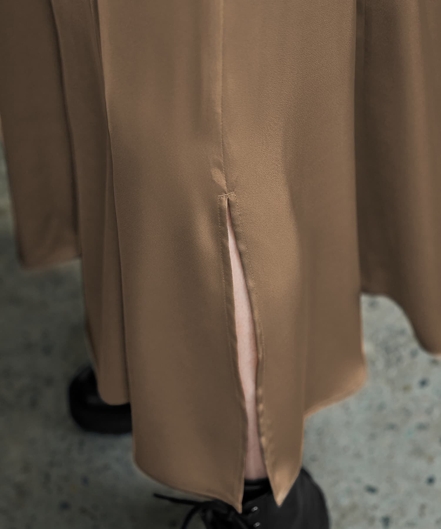 STYLE DELI「とろみサテンロングフレアスカート」|フレア|