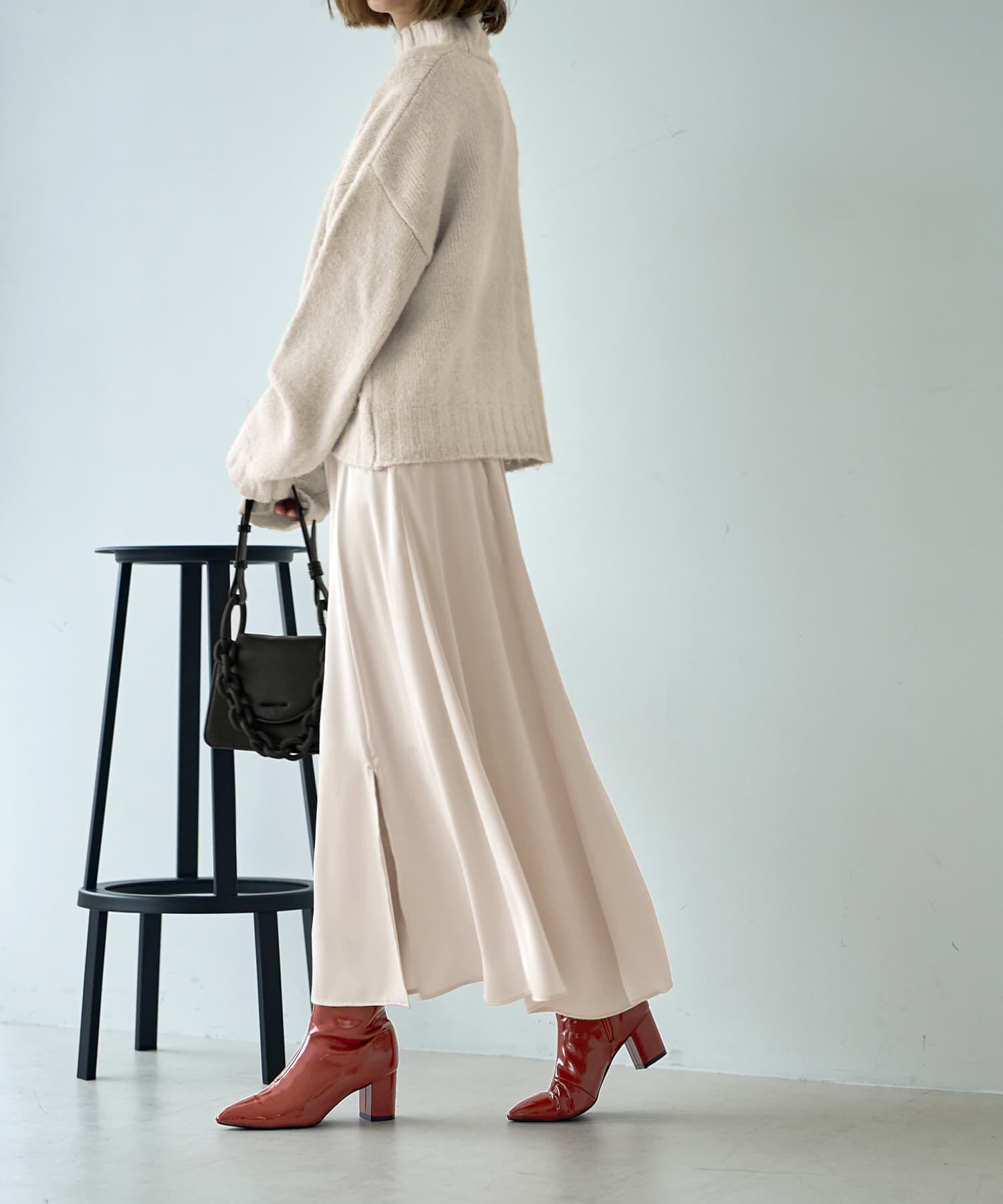 STYLE DELI「とろみサテンロングフレアスカート」|フレア|