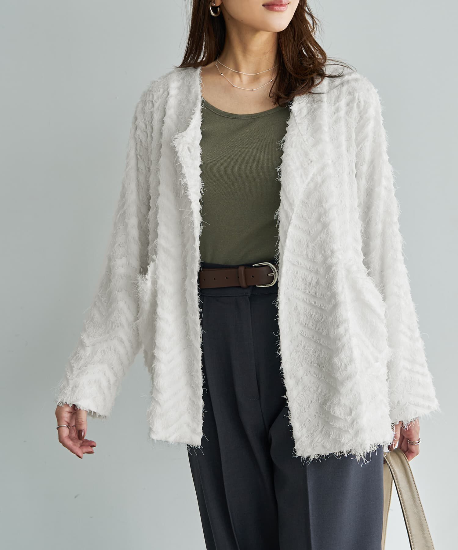 STYLE DELI「【訳あり】フリンジライトジャケット」|ノーカラージャケット|ホワイト