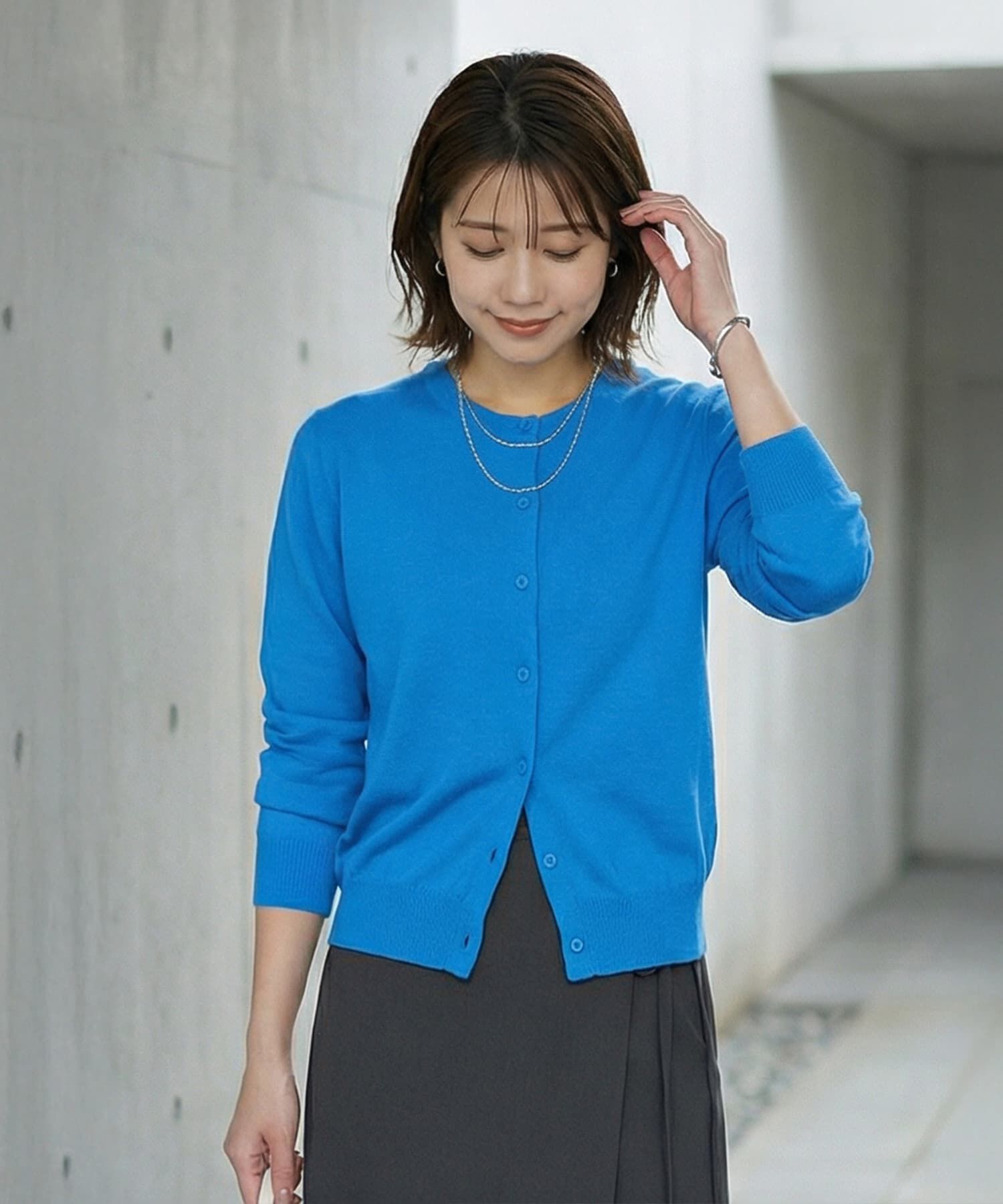 STYLE DELI「BASICクルーネックカーディガン」|カーディガン|ブルー