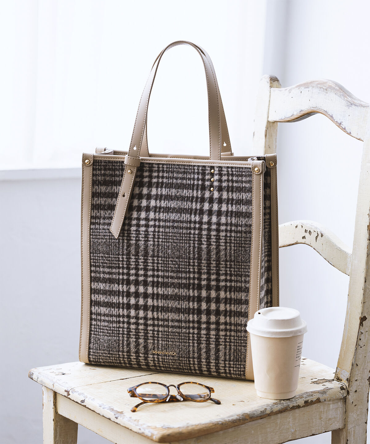 Samantha Vega「チェック縦型A4トートバッグ」|トートバッグ|