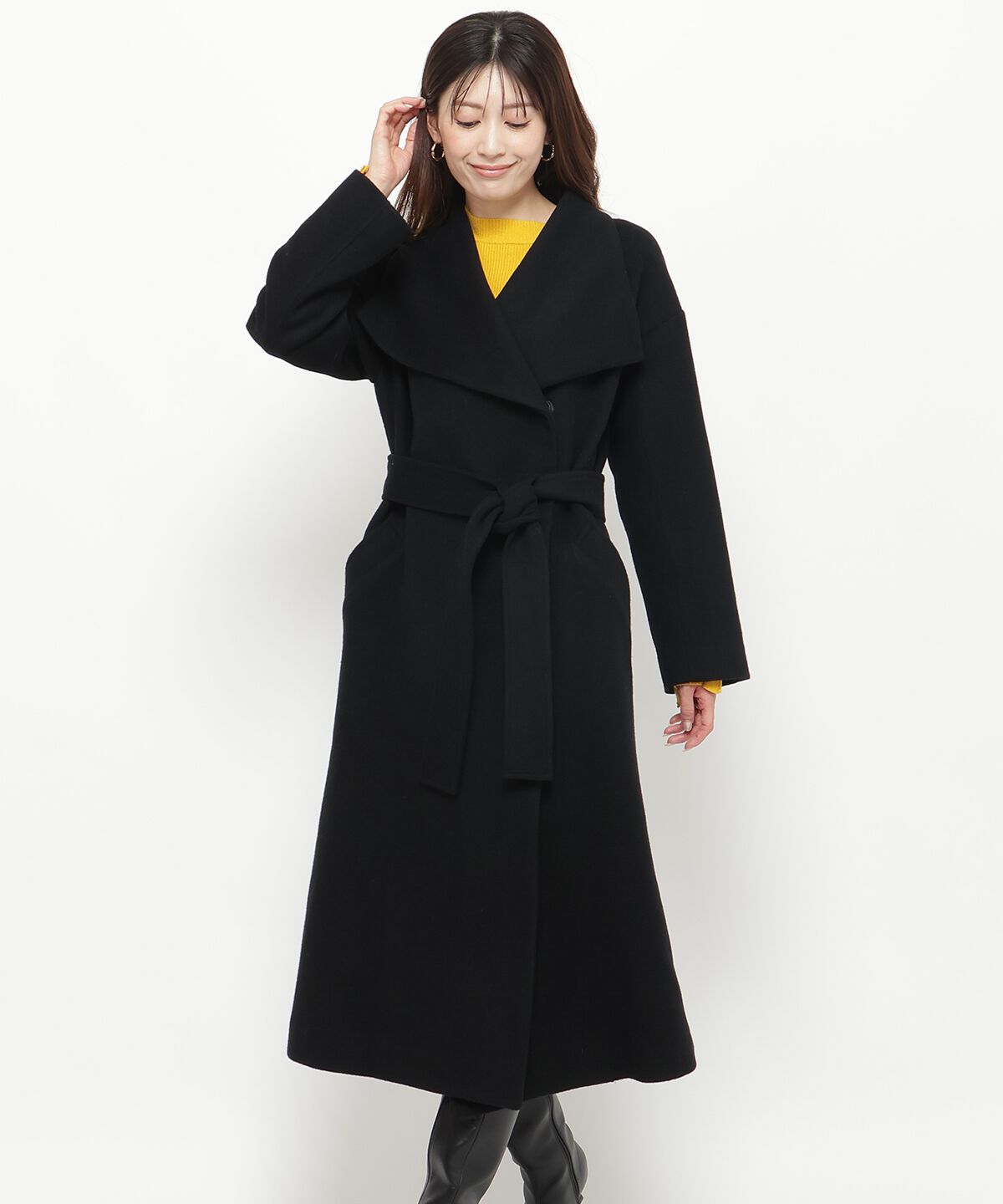 アンドクチュール「ウールビーバービッグカラーロングコート」|ダウン|