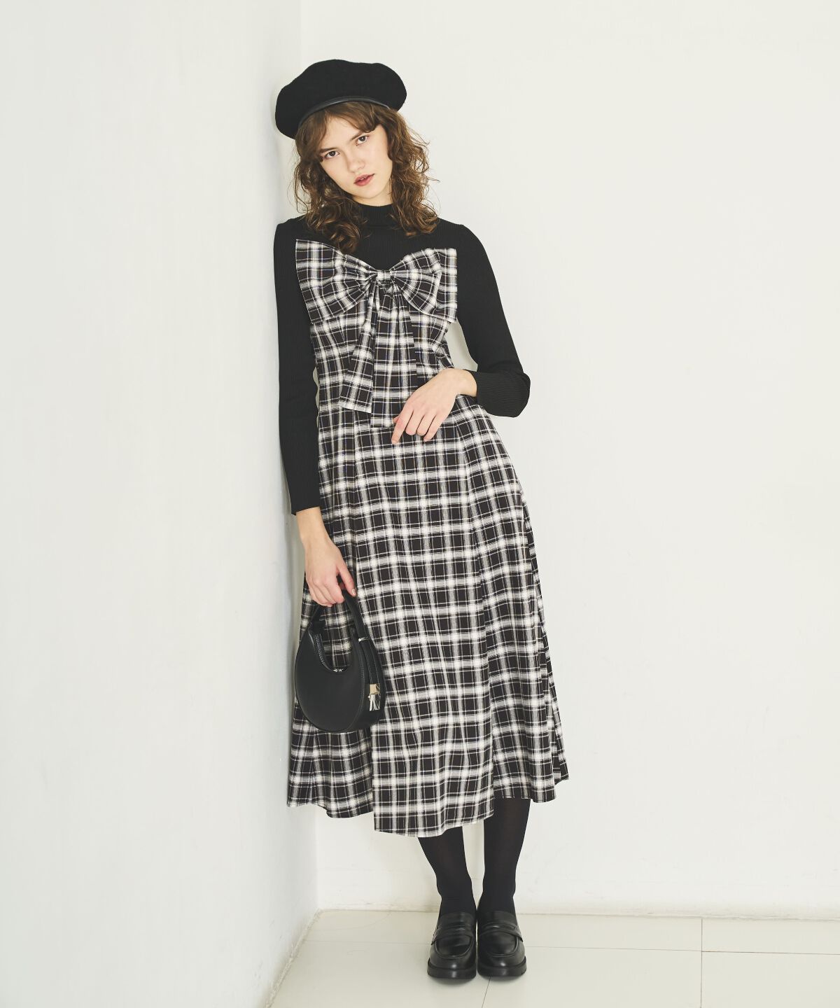 アンドクチュール「チェックリボン切替ワンピース」|ワンピース|