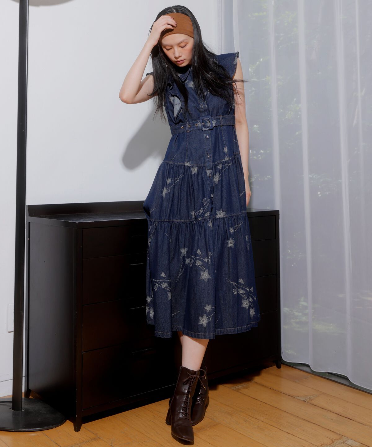 アンドクチュール「デニムフラワージャガードワンピース」|ワンピース|