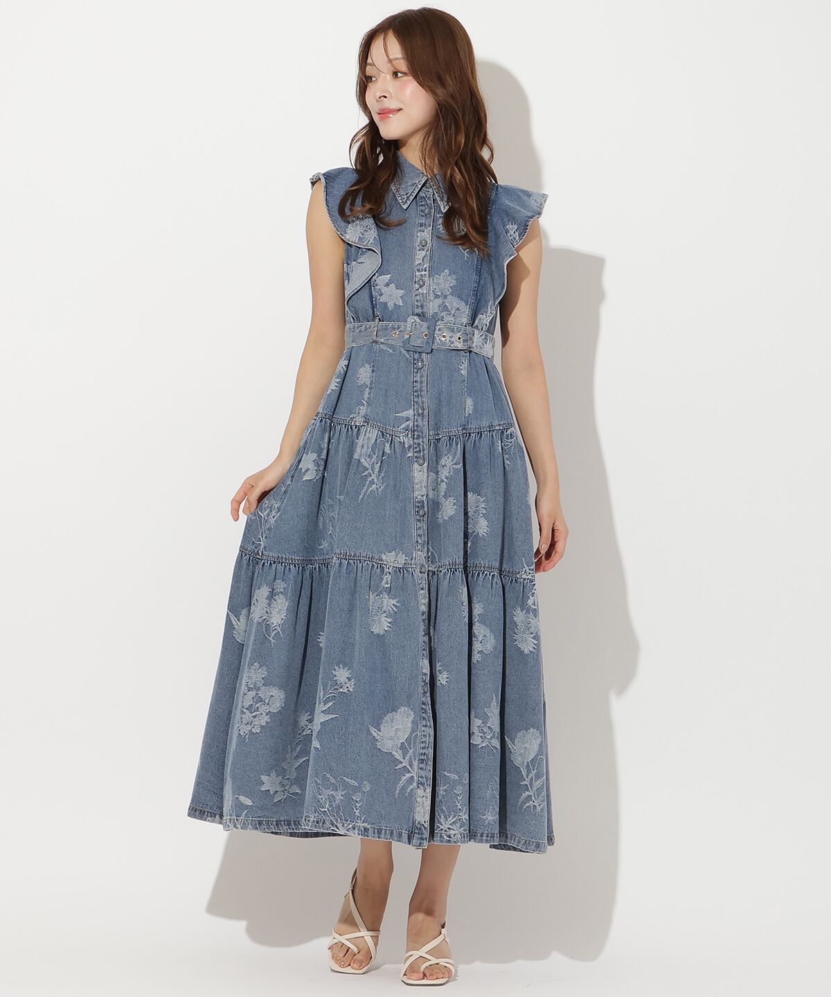 アンドクチュール「デニムフラワージャガードワンピース」|ワンピース|