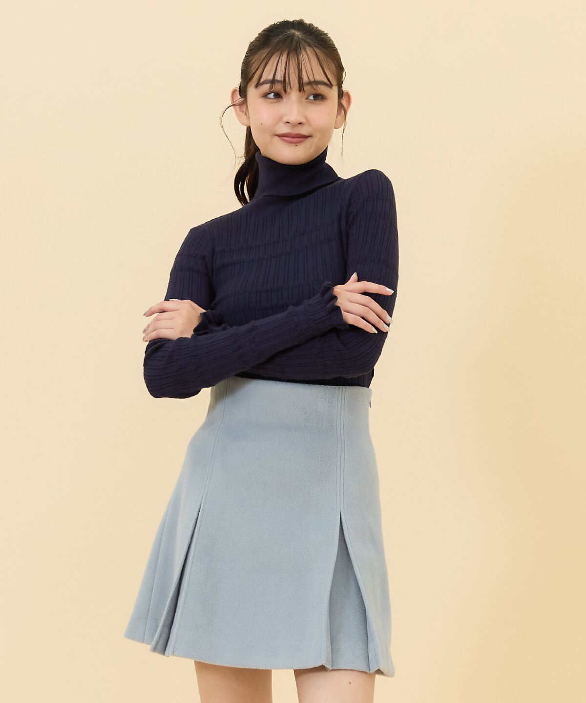 REDYAZEL「カットメルトンミニスカート」|フレア|サックス