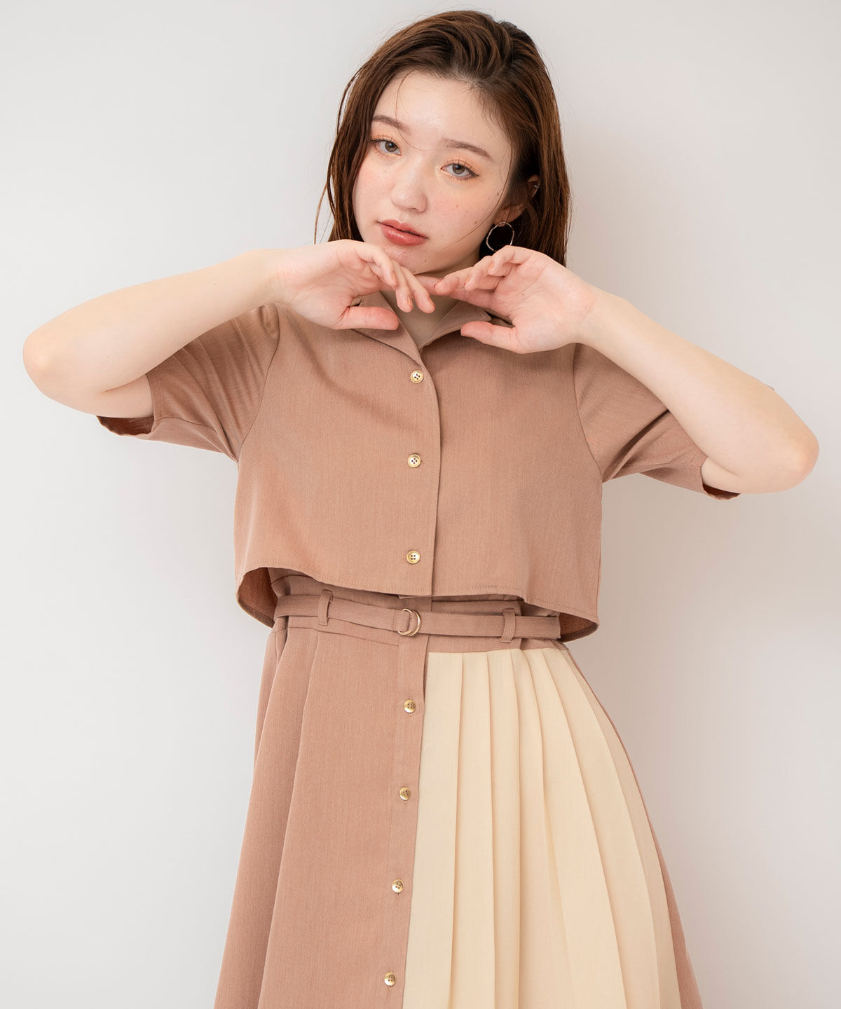 REDYAZEL「バイカラーアシメプリーツシャツワンピース」|ワンピース|