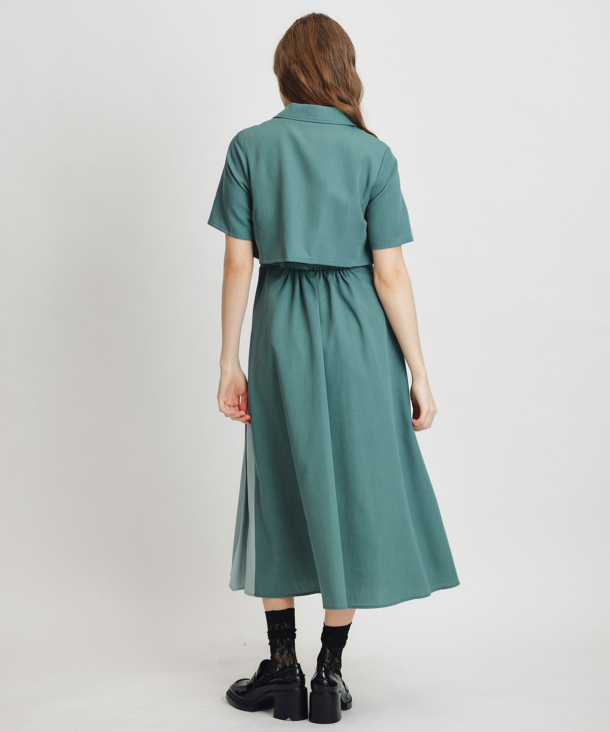 REDYAZEL「レイヤードサイドプリーツバイカラーロングワンピース」|ワンピース|