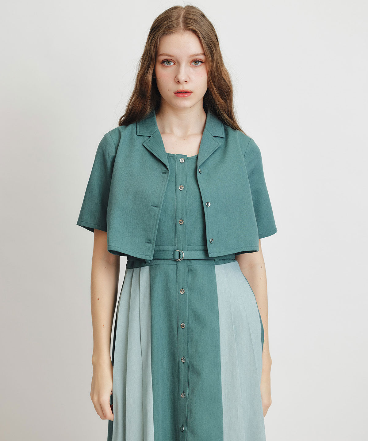 REDYAZEL「レイヤードサイドプリーツバイカラーロングワンピース」|ワンピース|