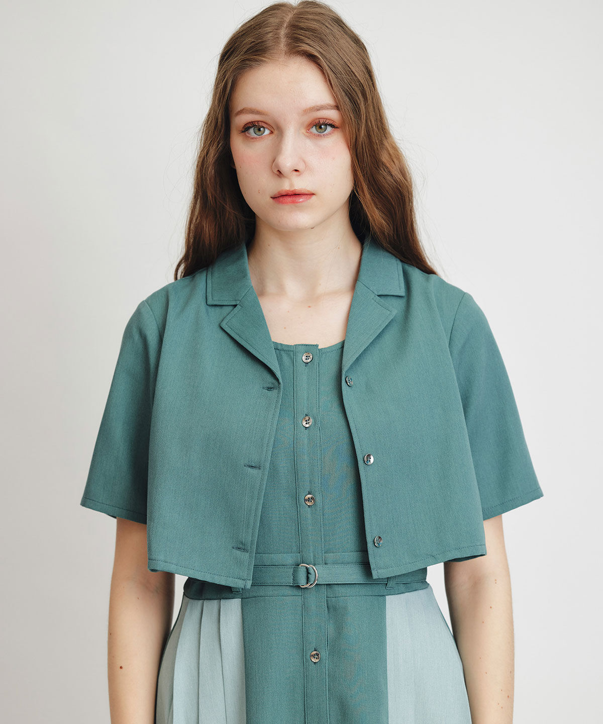 REDYAZEL「レイヤードサイドプリーツバイカラーロングワンピース」|ワンピース|