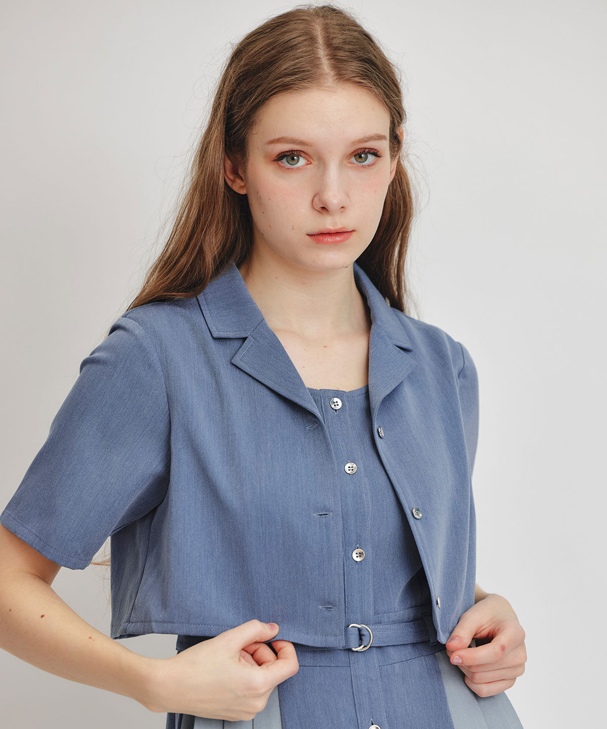 REDYAZEL「レイヤードサイドプリーツバイカラーロングワンピース」|ワンピース|