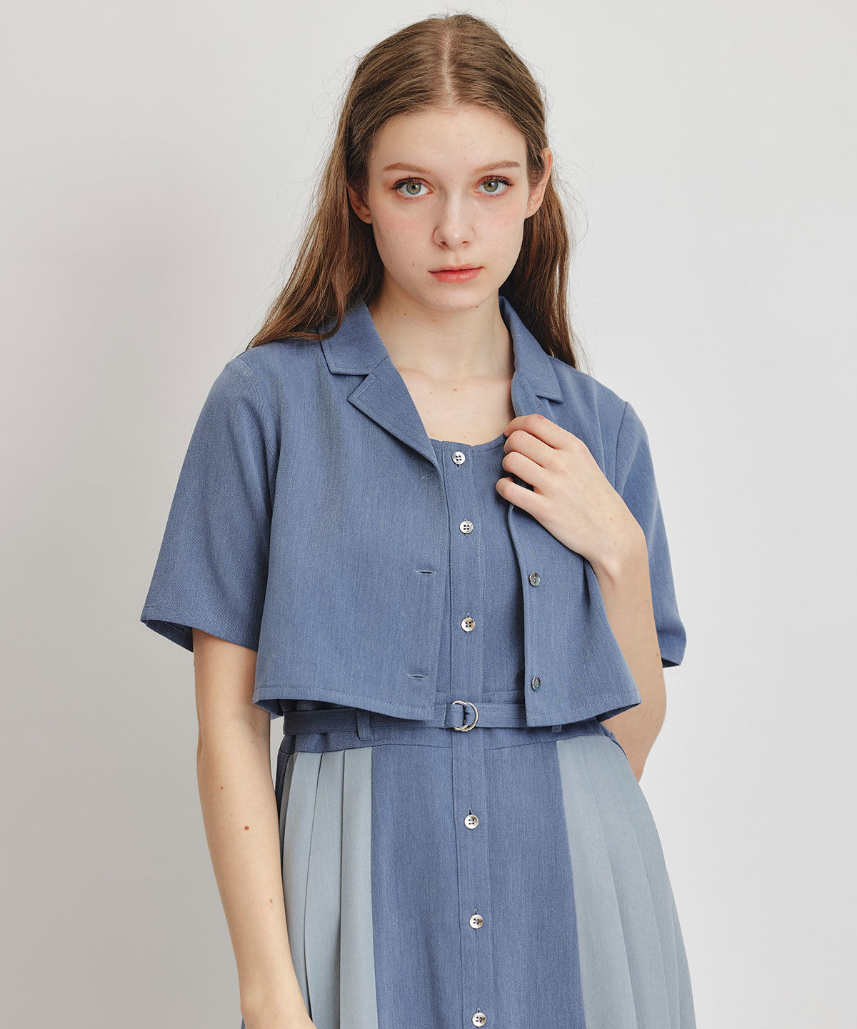 REDYAZEL「レイヤードサイドプリーツバイカラーロングワンピース」|ワンピース|