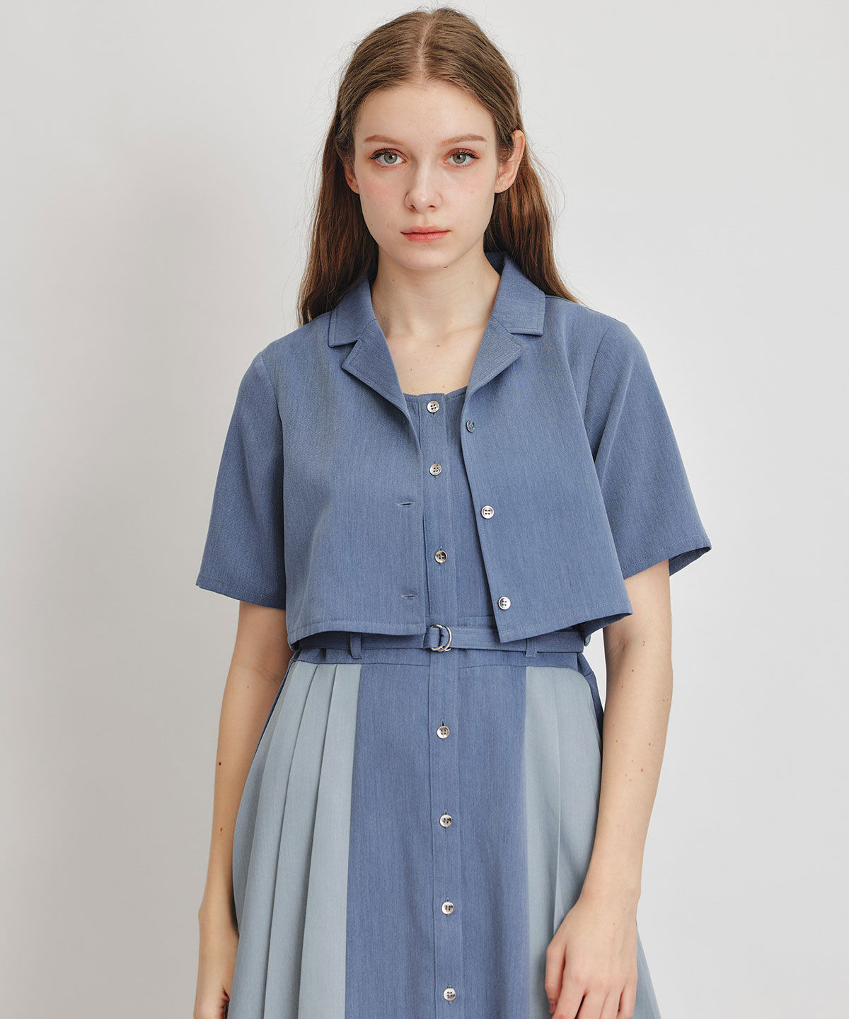 REDYAZEL「レイヤードサイドプリーツバイカラーロングワンピース」|ワンピース|