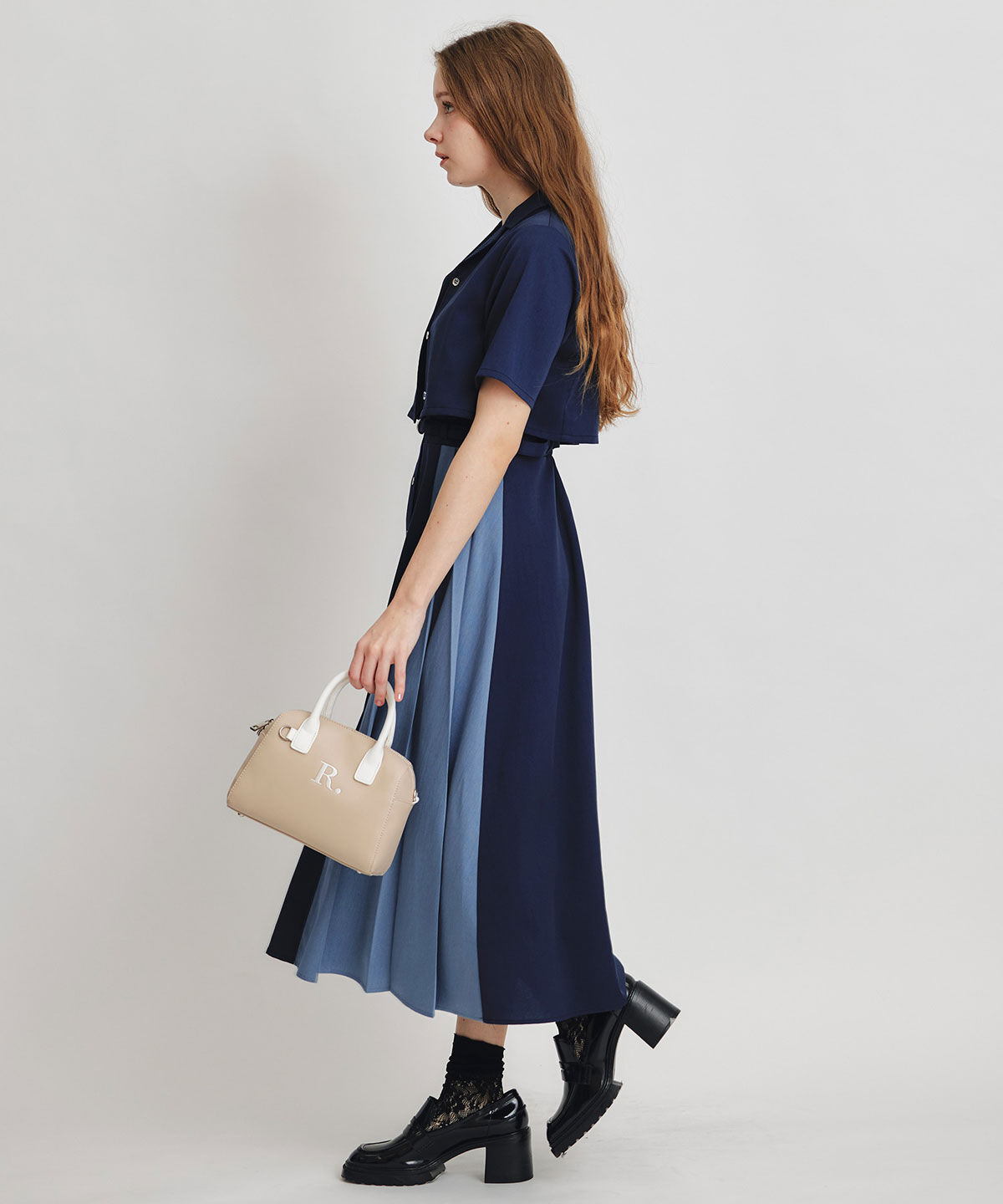 REDYAZEL「レイヤードサイドプリーツバイカラーロングワンピース」|ワンピース|