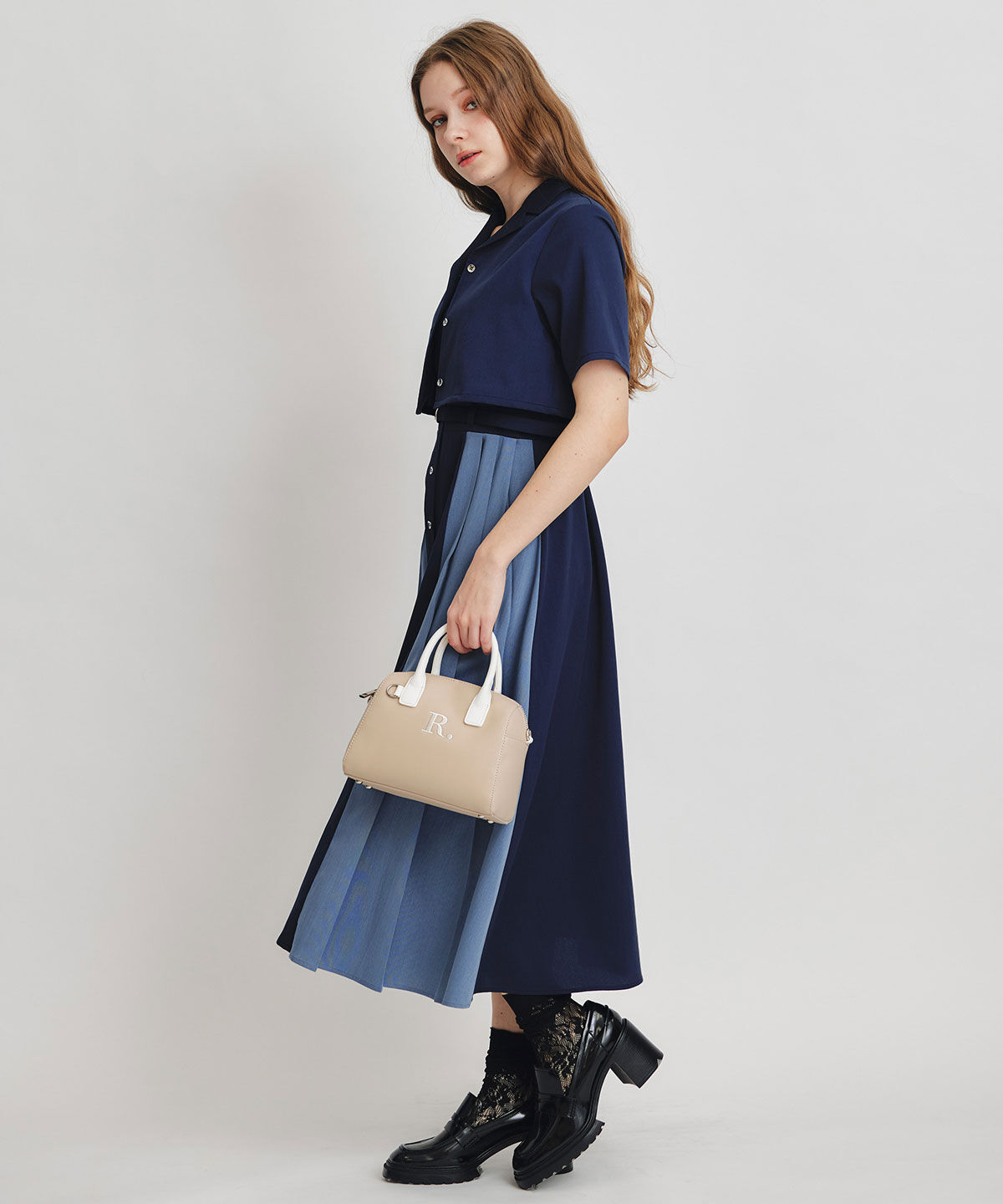 REDYAZEL「レイヤードサイドプリーツバイカラーロングワンピース」|ワンピース|