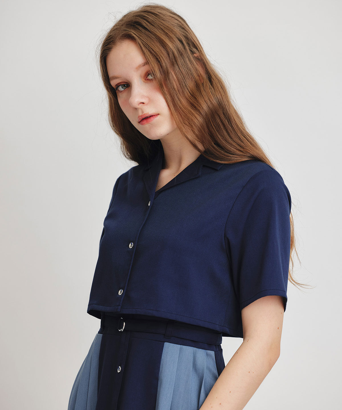 REDYAZEL「レイヤードサイドプリーツバイカラーロングワンピース」|ワンピース|