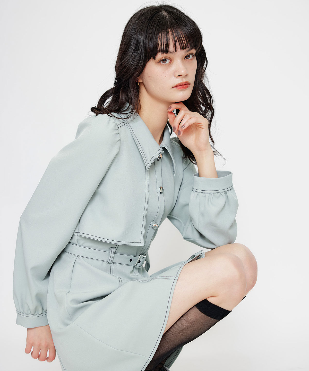 REDYAZEL「バイカラーステッチフレアミニシャツワンピース」|ワンピース|