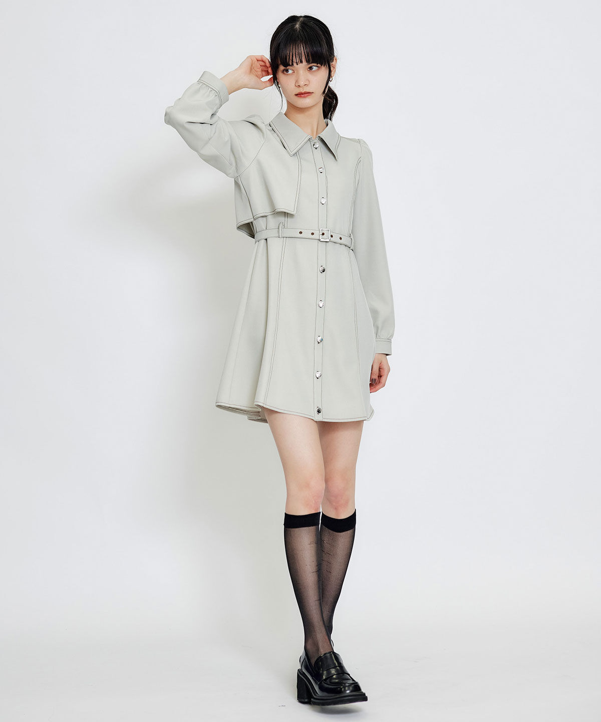 REDYAZEL「バイカラーステッチフレアミニシャツワンピース」|ワンピース|