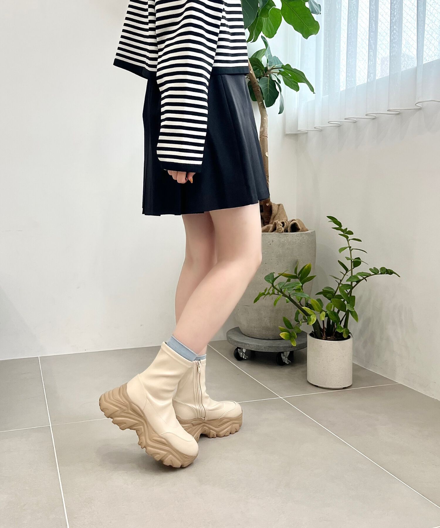 ORiental TRaffic「【 軽量 ・ 厚底 】 スニーカーソール ショートブーツ /41412 ストレッチ 美脚」|スニーカー|