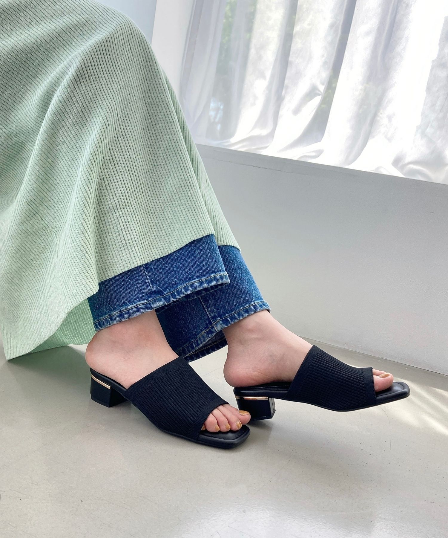 WA Oriental TRaffic「ニットミュールサンダル/52207 ミュール ニット トレンド サンダル 柔らかい 人気」|サンダル|BLACK