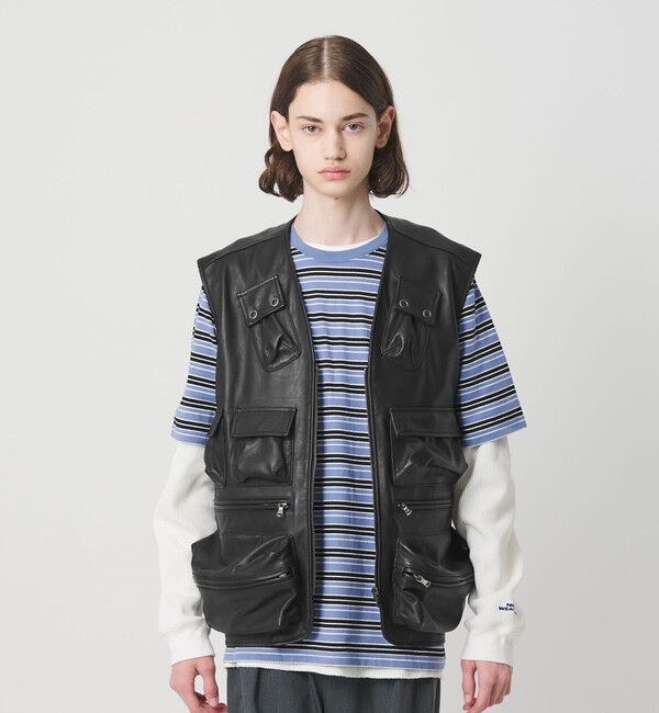 NICE WEATHER「＜NICE WEATHER＞シープレザー カメラベスト」|その他|BLACK