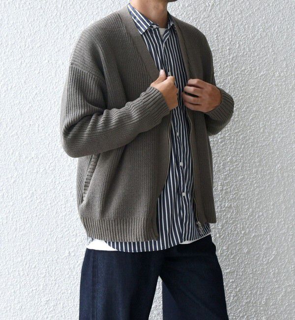 SHIPS any「SHIPS any:〈手洗い可能〉畦編み ドライバーズ Vネック ショート ジップ カーディガン◇」|カーディガン|ダークグレー