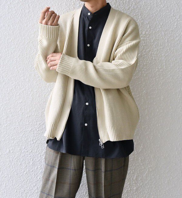 SHIPS any「SHIPS any:〈手洗い可能〉畦編み ドライバーズ Vネック ショート ジップ カーディガン◇」|カーディガン|ベージュ