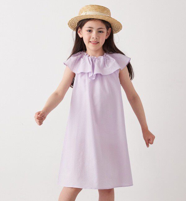 SHIPS any「SHIPS any: シアサッカー フリルカラー ノースリーブ ワンピース <KIDS>」|ワンピース|