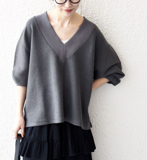 SHIPS any「SHIPS any:〈手洗い可能〉サカリバ 深Vネック ルーズ プルオーバー」|Tシャツ・カットソー|チャコールグレー