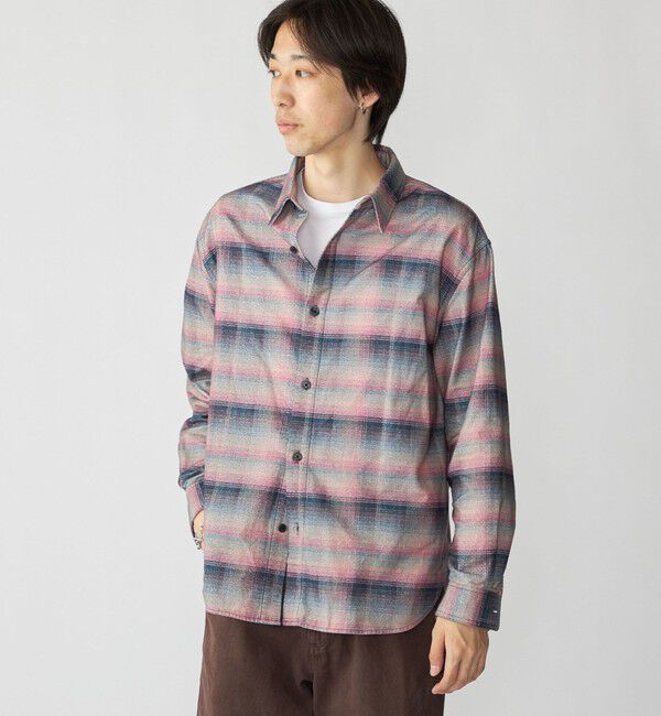 SHIPS「City Ambient Products: 〈洗濯機可能〉レギュラー プリント フランネル チェック シャツ」|シャツ・ブラウス|ブルー