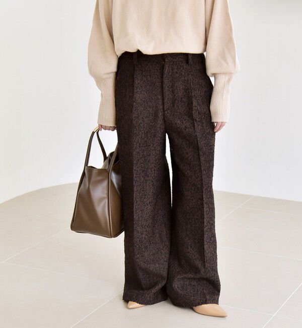 quaranciel「quaranciel: ツイード タック ワイド パンツ」|その他|ブラウン