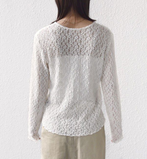 SHIPS for women「〈手洗い可能〉ラッセル レース ヘンリー ネック 2WAY プルオーバー」|Tシャツ・カットソー|