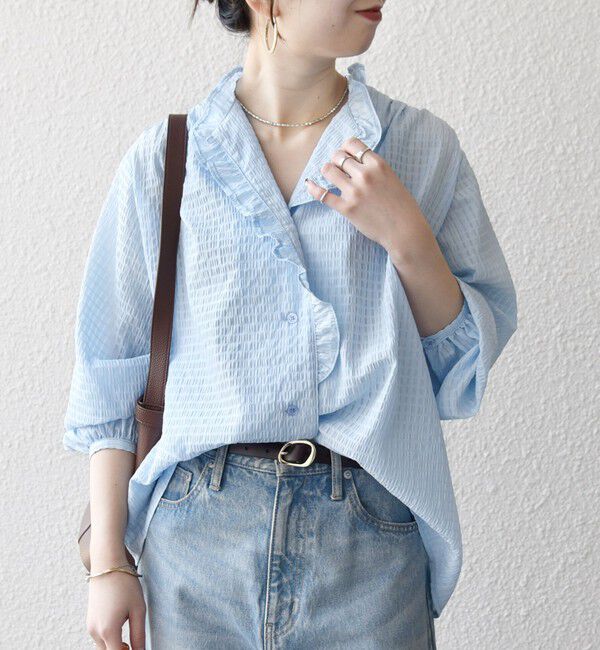 SHIPS any「SHIPS any:〈洗濯機可能〉フリルカラー スタンド & オープン シャツ ブラウス」|シャツ・ブラウス|