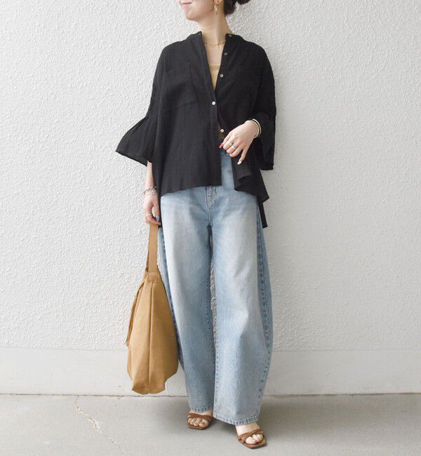 SHIPS any「《予約》SHIPS any:〈洗濯機可能〉楊柳 シアー バンド カラー フレア シャツ」|シャツ・ブラウス|